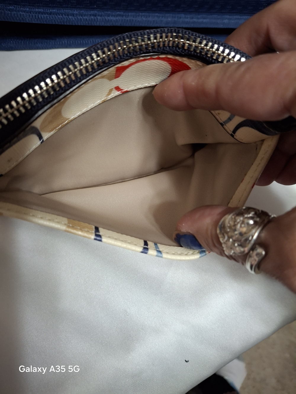 Coach Signature Multi-Color Red, White And Blue CornerZip Wristlet - Picture 6 of 8